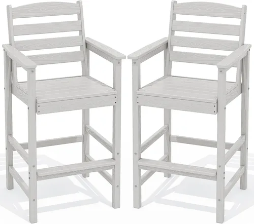 Miniatura 10 de SERWALL Juego de 2 sillas Adirondack altas Adirondack de gran tamaño, taburetes de bar con altura de barra para exteriores, juego de sillas