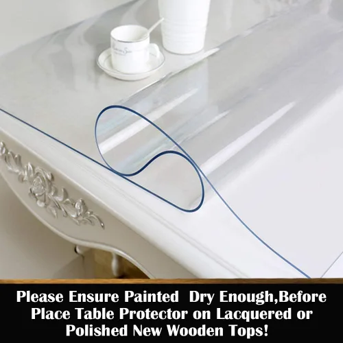 Miniatura 7 de Leoewo Protector de mesa de PVC transparente de 17 x 36 pulgadas, rectangular, de 1.5 mm de grosor, impermeable, de vinilo transparente, protector