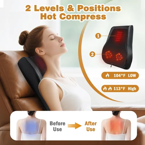 Miniatura 3 de Joyset - Masajeador de espalda con calor, cojín para silla Shiatsu para espalda baja Upper & Lower Back 2-Level Heat, 16 Nodes Bidirectional Deep
