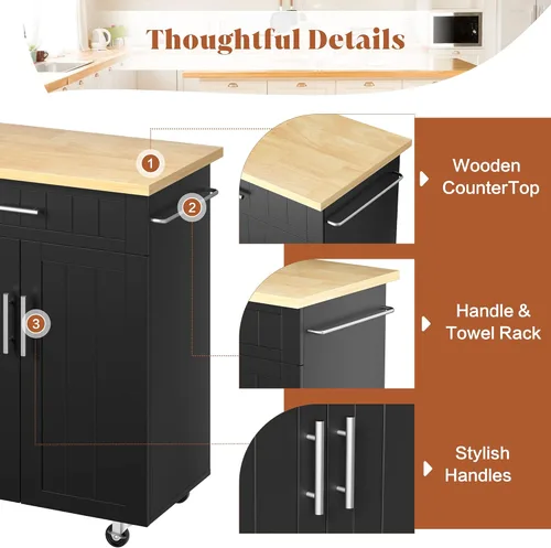 Miniatura 7 de SUNLEI Carrito de isla de cocina con ruedas con armario de almacenamiento y cajón, mesa de cocina con ruedas de 26 pulgadas de ancho, asa