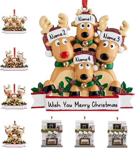 Miniatura 17 de Adornos de Navidad personalizados 2025, repisa de chimenea, familia de 2/3/4/5/6 nombres de miembros de la familia Joy para decoraciones de árbol
