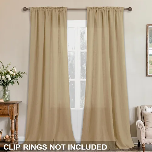 Miniatura 59 de KOUFALL Juego de 2 cortinas de puerta francesa, cortinas de lino para puerta/ventana, cortina transparente boho para cristal lateral delantero