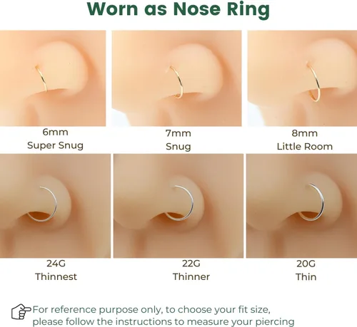 Miniatura 6 de Small Gold or Sterling Silver Huggie Hoop Earrings for Women Cartilage Nose Helix Tragus