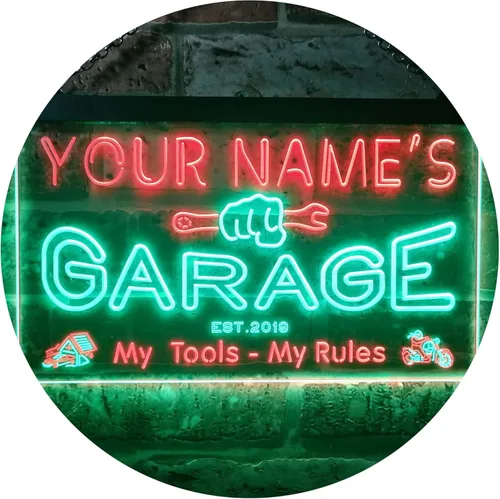 Miniatura 11 de ADVPRO personalizado: tu nombre, año de fundación, tema de garaje, cueva para hombres. Decoración con luz de neón LED de doble color, verde y Verde