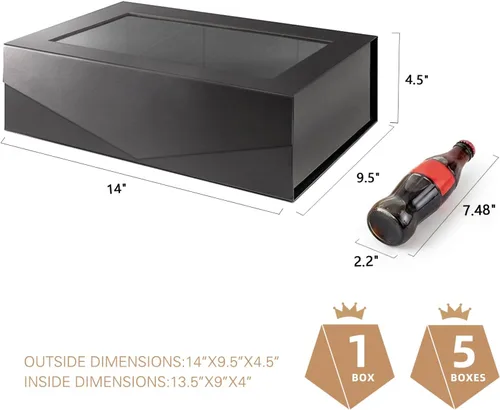 Miniatura 4 de PACKQUEEN 5 cajas de regalo negras grandes con ventanas, 13.5 x 9 x 4.1 pulgadas, cajas de regalo con ventanas transparentes para regalos que