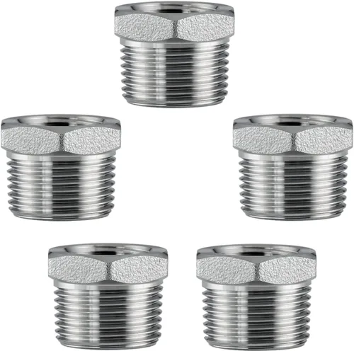 Adaptador de acero inoxidable de 1 pulgada macho NPT a 1/2" hembra NPT reductor hexagonal buje adaptador de montaje de tubería (paquete de 5)