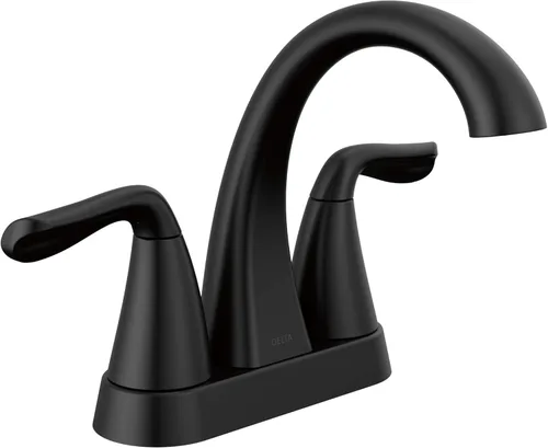 Delta Arvo Centerset Grifo de baño, grifo de baño de 2 manijas negro mate, grifo de lavabo de baño Delta, grifo de baño negro de 3 agujeros, grifo