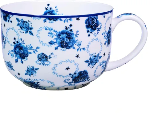Miniatura 10 de Tazones de sopa de 25 onzas con asas, taza de sopa de porcelana y hueso con asas, taza de sopa de flora grande para café, cereales, avena con leche