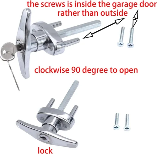 Miniatura 5 de Cerradura de manija en T para puertas de garaje con 2 llaves y 2 tornillos de montaje de repuesto para cerradura de puerta de garaje, manija en T