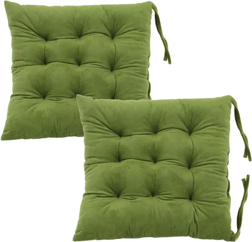 Miniatura 20 de Juego de 2 cojines para sillas de comedor con lazos, almohadilla antideslizante para silla de cocina para interior y tapete de asiento de comedor