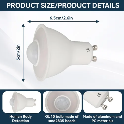 Miniatura 3 de 2 bombillas LED GU10, sensor de movimiento LED infrarrojo inducción humana bombilla de repuesto luz cálida 3000 K 5 W 500LM CA para techo pasillo