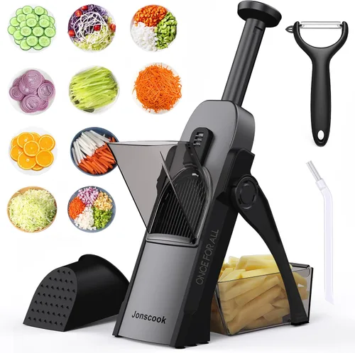 Cortador de mandolina seguro para cocina, grosor ajustable de 0.1-8 mm, multicortador de verduras 5 en 1, cortador de papas, picador de alimentos,