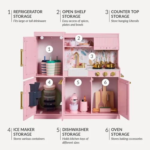 Miniatura 6 de Best Choice Products Cocina de juego de simulación para niños, juego interactivo de madera para niños, pizarra enmarcada para guardar juguetes, 11