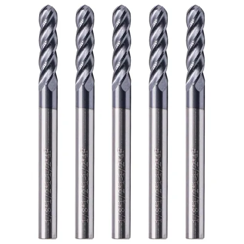 BestParts 5 fresas de punta de bola de carburo sólido de alto rendimiento, revestimiento AlTiN, 4 flautas, hélice de 30 grados, diámetro de corte de