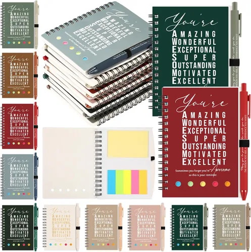 Miniatura 13 de Jetec 20 piezas/10 juegos de regalo para profesores, cuaderno motivacional en espiral con notas adhesivas, bolígrafo a granel, diarios inspiradores