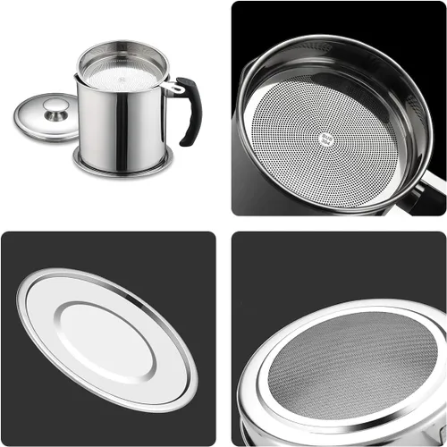 Miniatura 6 de Contenedor de grasa con filtro de malla fina olla tanque de almacenamiento de aceite de cocina (1.8 L plateado)