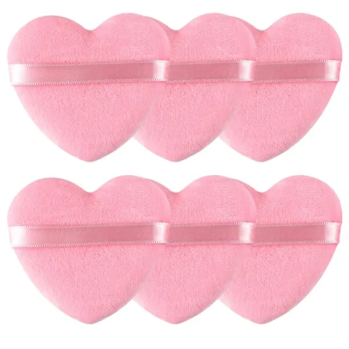 6 piezas de soplo de polvo para cara suave en forma de corazón para polvo suelto, polvo mineral, polvo corporal, terciopelo, base cosmética, 6
