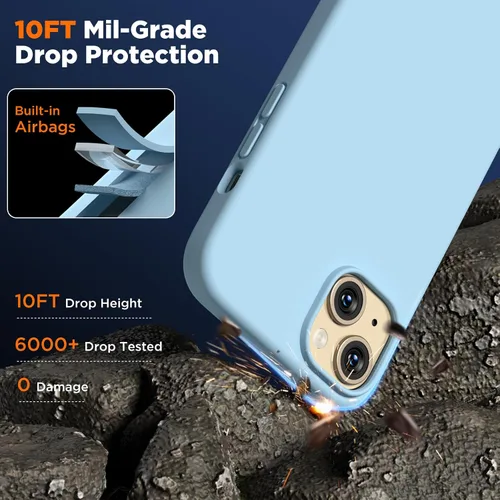 Miniatura 6 de Compatible con iPhone 15, funda de silicona líquida, funda protectora de cuerpo completo a prueba de golpes [forro de microfibra suave], funda Azul