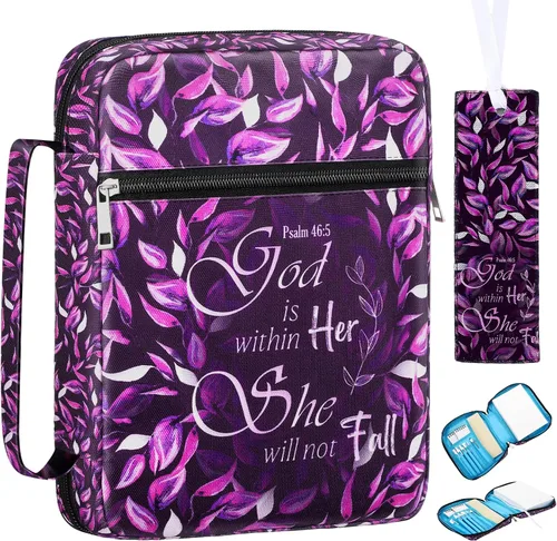 Miniatura 8 de Laumoi Funda para la Biblia para mujer, funda de Biblia floral de 10 pulgadas, bolsa protectora portátil para suministros de estudio bíblico, Varios