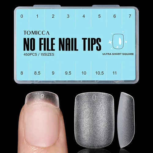 Miniatura 22 de TOMICCA Puntas de uñas extra cortas en forma de ataúd, 240 piezas de uñas postizas acrílicas de cobertura completa para manicura con extensión, 15
