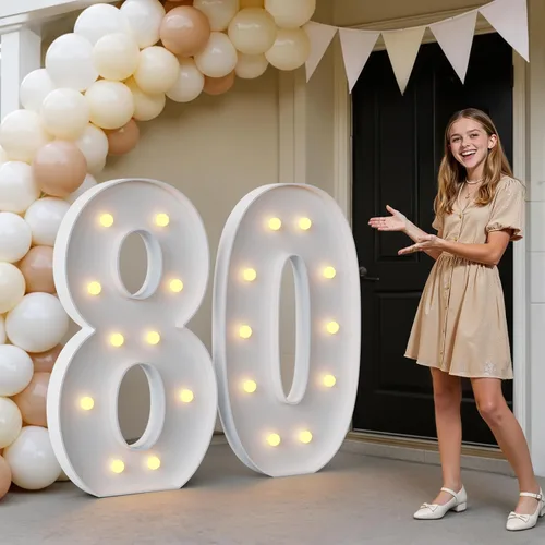 Miniatura 18 de IMPRSV Letras de mosaico iluminadas de marquesina, 4 pies para globos y fiestas, decoración de kit de arco