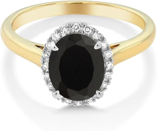 Miniatura 2 de Gem Stone King Anillo de compromiso ovalado de oro de 10 quilates de 2 tonos con ónix negro y diamante blanco para mujer