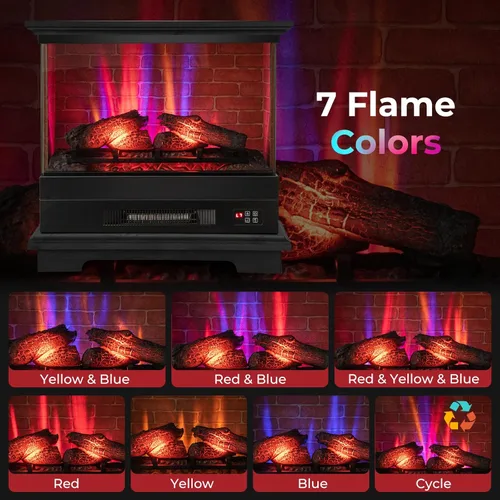 Miniatura 4 de SIMOE Chimenea eléctrica de 27 pulgadas, chimenea independiente con chimenea, llama 3D y 7 colores de llama, protección contra sobrecalentamiento