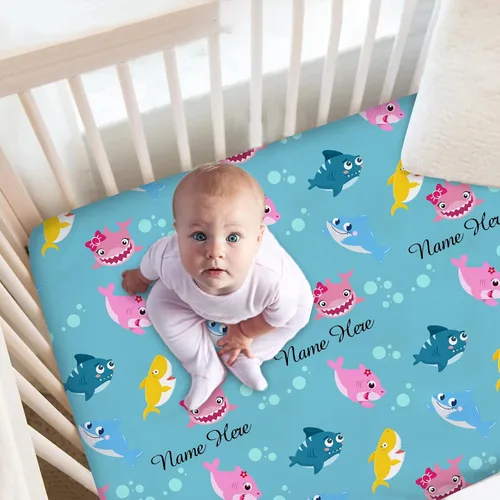Miniatura 12 de Sábana bajera personalizada para cuna de bebé con nombre náutico – Ropa de cama ajustable azul marino personalizada para niños y niñas, paquete