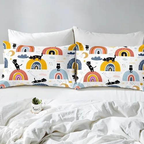 Miniatura 4 de Erosebridal Sábana bajera ajustable de tamaño individual para niños y niñas, diseño colorido de nube, estrellas, luna, lindo juego de ropa de cama