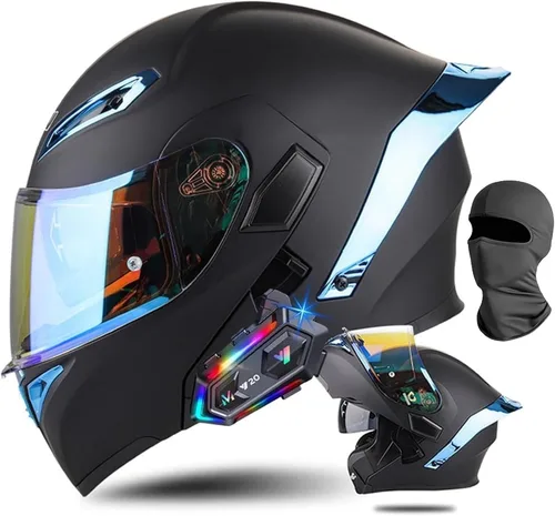 Miniatura 12 de Cascos de motocicleta modulares con Bluetooth de doble visera, aprobados por DOT FMVSS 218, casco de motocicleta abatible de cara completa