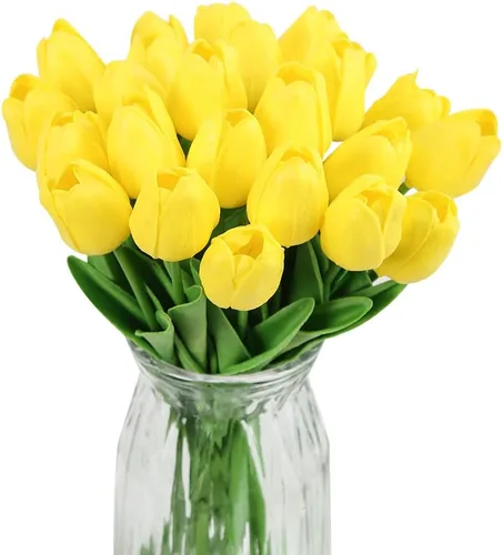 Miniatura 20 de IPOPU 24 tulipanes artificiales de tacto real para decoración, tulipanes falsos, arreglos florales, tulipanes artificiales sintéticos, decoración