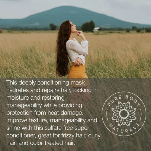 Miniatura 2 de Pure Body Naturals Mascarilla capilar de aceite de coco, tratamiento capilar acondicionador profundo para cabello seco dañado y teñido sin sulfatos