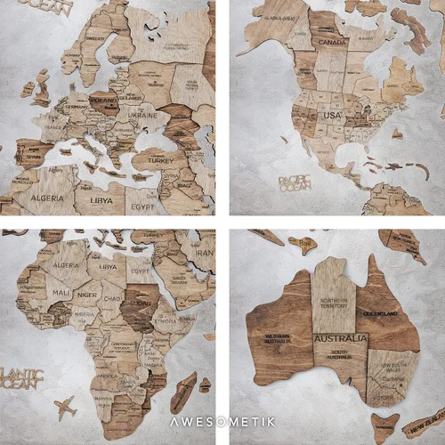 Miniatura 4 de Arte de pared de madera 3D hecho a mano con mapa del mundo en relieve, decoración de pared grande, rastrea tus viajes por el mundo - Especial