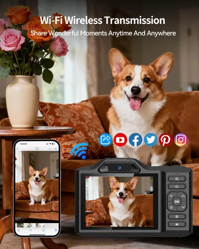 Miniatura 6 de Cámara digital, cámara de enfoque automático 4K 64MP con doble lente, zoom 18X/WiFi/tarjeta de 32 GB, cámaras de apuntar y disparar para regalos