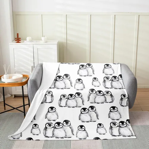 Miniatura 2 de Erosebridal Manta de pingüino de 40 x 50 pulgadas para niños y niñas, manta de franela gris blanca y negra con diseño de animales antárticos