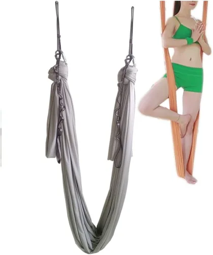 Hamaca de yoga aérea de 5.5 yardas para yoga, columpio, pilates, seda, fitness, incluye mosquetón, cadena de margarita, guía de postura plateado