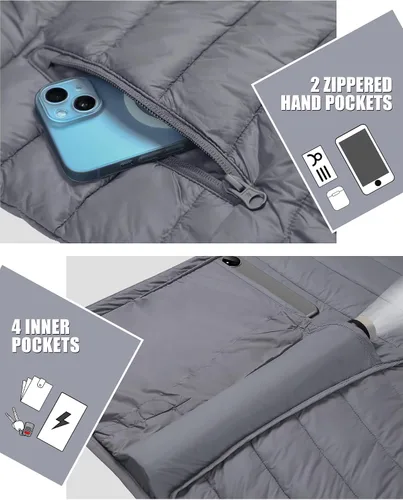 Miniatura 5 de Pioneer Camp Chaqueta acolchada ligera y plegable para hombre, con capucha, aislada, térmica, para correr, viajar