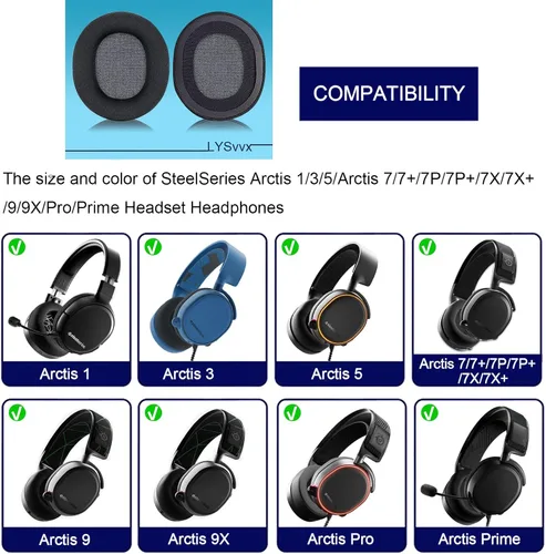 Miniatura 2 de Almohadillas para SteelSeries Arctis 7/Pro/9/9X/5/3/1/Prime/7+/7P/7X (no compatible con Nova), repuesto de auriculares de espuma de alta densidad