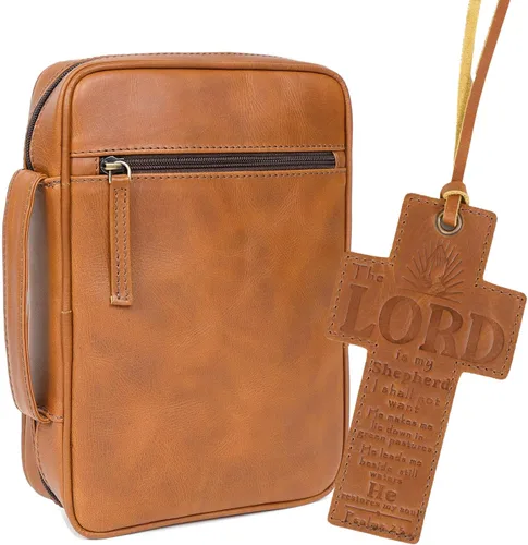 Miniatura 14 de ELIZO Funda de cuero para la Biblia para hombres, funda para la Biblia para mujeres, organizador de transporte, protector de manga envolvente