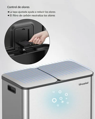 Miniatura 6 de Lovewind Bote de basura, 2 botes de basura de 10.5 galones (2 x 40 L) para cocina, doble compartimento, bote de basura con pedal para cocina