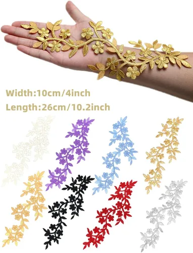 Miniatura 2 de 4 unidades de parche largo de 10x5 pulgadas con diseño de enredadera de flores y hojas, parche termotransferible bordado para prendas, cortinas