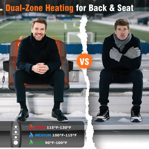 Miniatura 3 de Suteck Dual-Side Heated Stadium Seats with Back Support, Wide Portable Stadium Chair, Foldable Bleacher Chair W/USB 3-Level Heating, 5 Storage