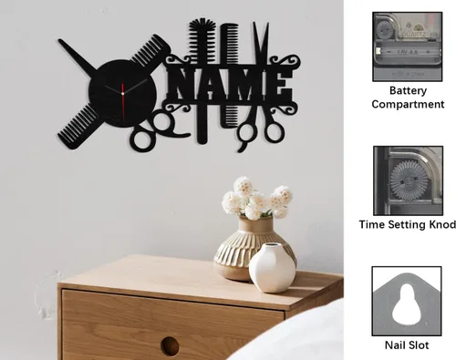 Miniatura 2 de AIFLM Reloj de pared personalizado para peluquería con texto personalizado, reloj de pared para peluquería, peluquería, reloj de pared, regalo único