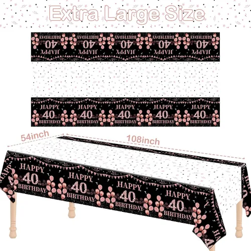Miniatura 2 de Mantel rectangular grande de 54 x 108 pulgadas para cumpleaños de mujeres y hombres, decoración de mesa temática de 40 cumpleaños para mujeres