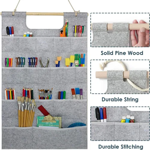 Miniatura 4 de Bolsa de almacenamiento para colgar en la pared con bolsillos, estantes para accesorios de cocina, estante de almacenamiento de herramientas de Gris