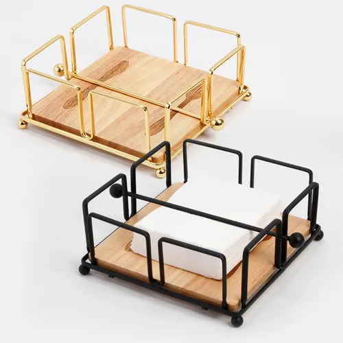 Miniatura 3 de SOVORM Servilleteros planos de 2 piezas, servilletero de metal con brazo pesado y base de madera, para cocina, mesa de comedor, granja, restaurante