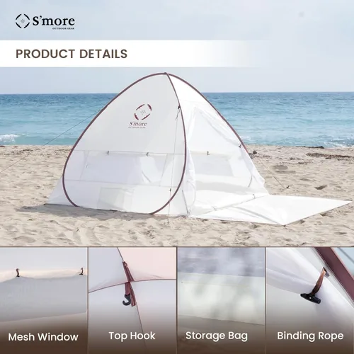 Miniatura 6 de S'More 1/2 Person Beach Tent, Lightweight & Easy Set Up Pop up Tent, UFP 30+ Quick Portable Sun Shade Shelter for Beach,Picnic, Backyard, Festival
