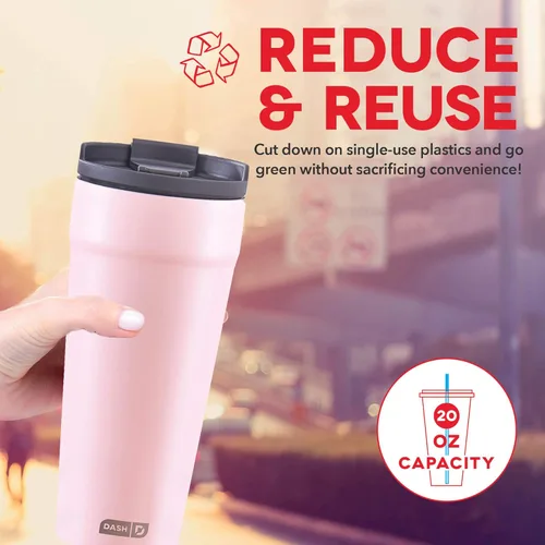 Miniatura 4 de DASH Vaso de 20 onzas con tapa a prueba de derrames y popote, vaso de café aislado al vacío de acero inoxidable, taza de viaje con recubrimiento