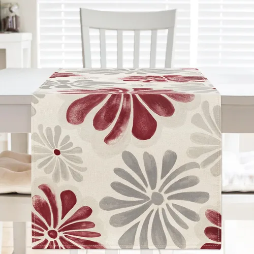 Miniatura 5 de AnyDesign Camino de mesa floral acuarela con flores rojas y grises, decoración de mesa de comedor, cubierta rústica para interiores y exteriores