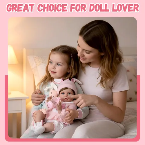 Miniatura 3 de Aori Reborn Baby Doll - muñeca de niña realista de 22 pulgadas con set de conejitos, seguro para niños de 3 años Rosa